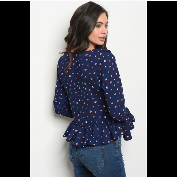 Navy Blue Ruffle Blouse 🦋 - Picture 3 of 4